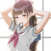 校服女生扎头发咬皮筋头像图片，日常又让人无