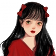 红唇红衣女生头像图片，手绘韵味美女头像